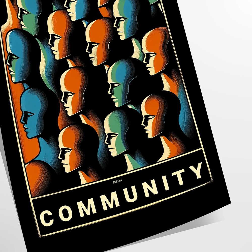 Abstract depiction of a community dance in yellow and black tones