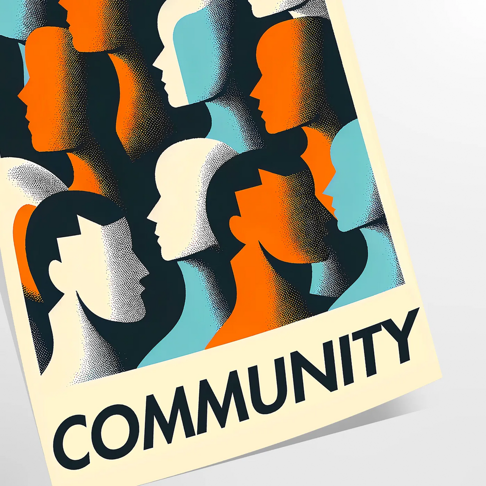 abstract representation of community dance in bold orange and green hues