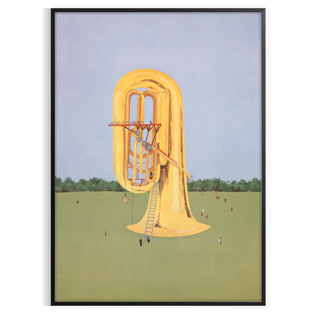 Abstract graphic print of a concerto with green and gray tones
