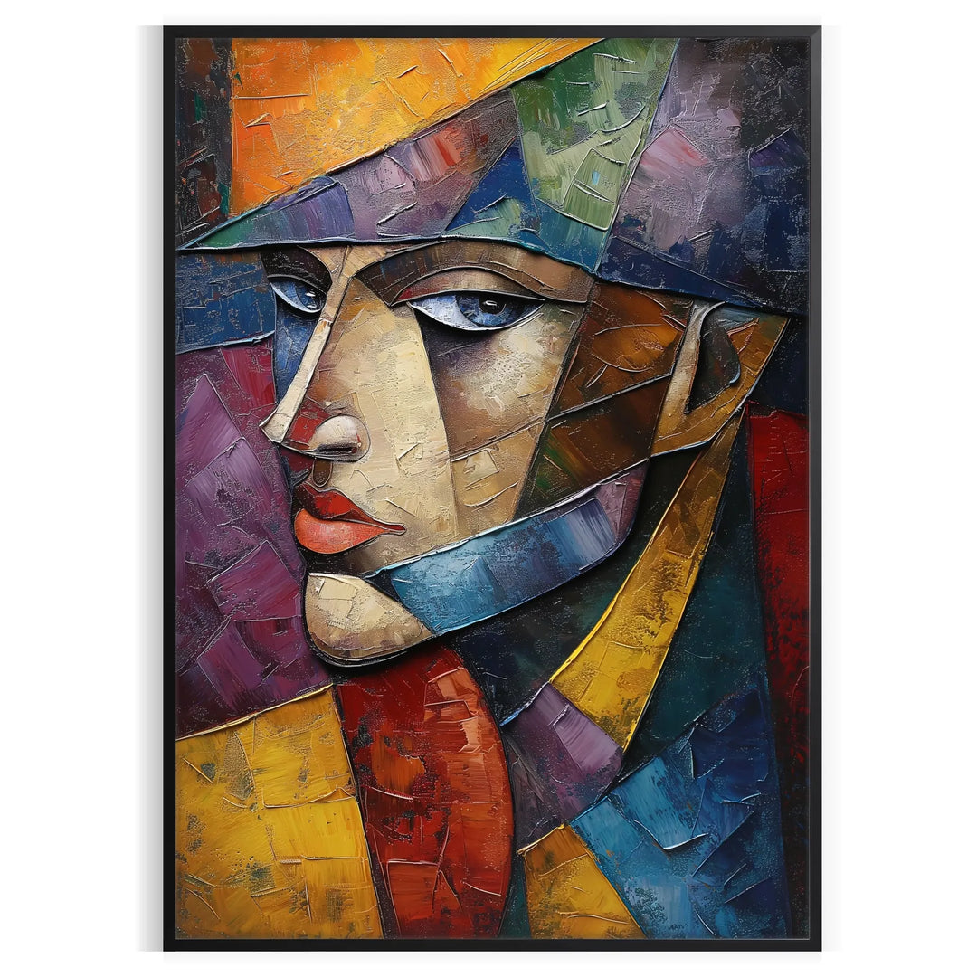 Cubist composition with geometric shapes in brown and green tones
