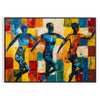 Abstract cubist composition with bold orange and blue shapes - in a black frame