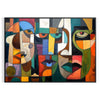 Cubist artwork featuring abstract shapes in green and blue tones - in a black frame