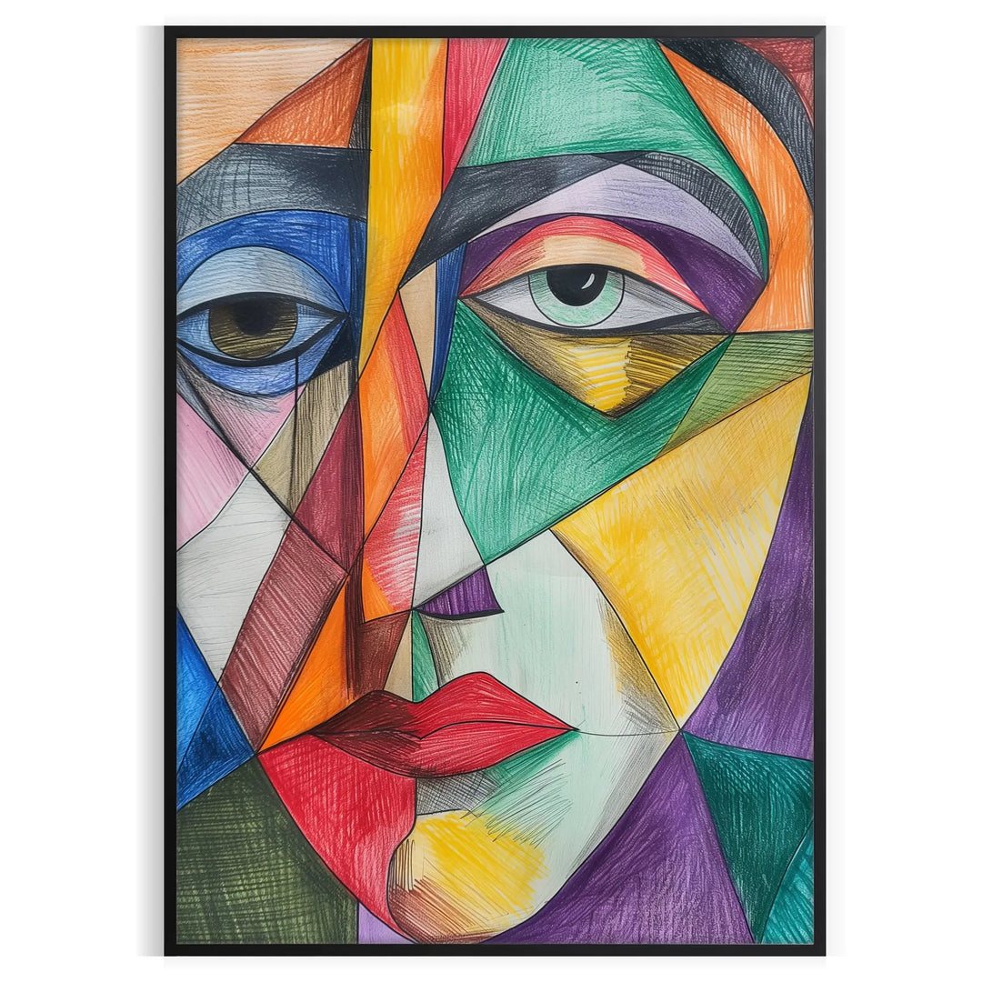 Abstract cubist shapes in green and orange tones