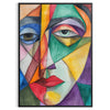 Abstract cubist shapes in green and orange tones - in a black frame