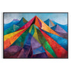 Cubist artwork featuring abstract shapes in greens and blues - in a black frame