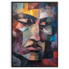 Cubist artwork featuring geometric shapes in shades of green and blue - in a black frame