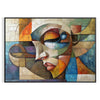 Cubist composition featuring geometric shapes in shades of gray and green - in a black frame