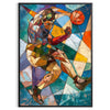 Cubist artwork featuring abstract shapes in shades of gray and green - in a black frame