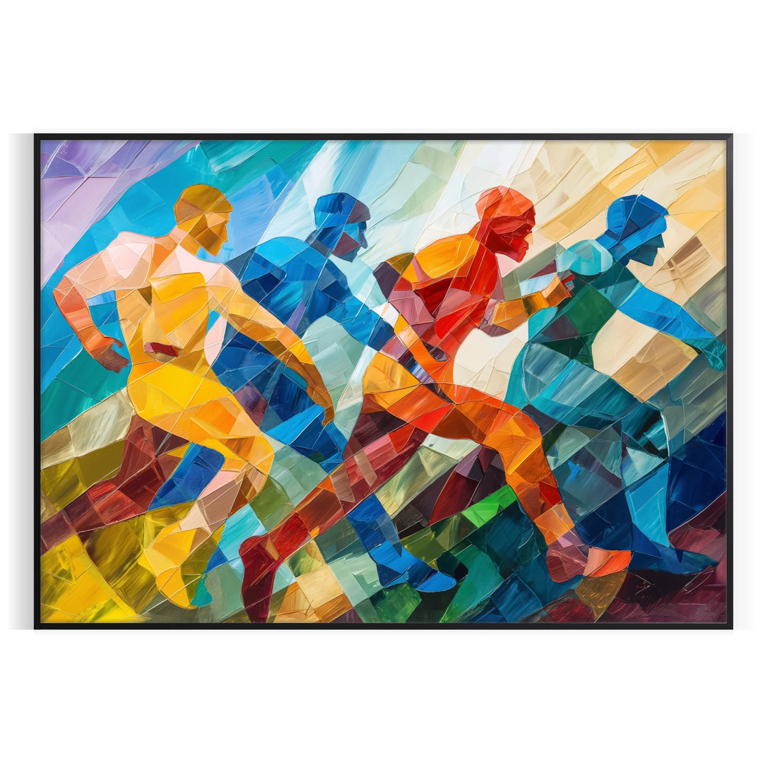 Cubist artwork featuring geometric shapes in green and blue tones