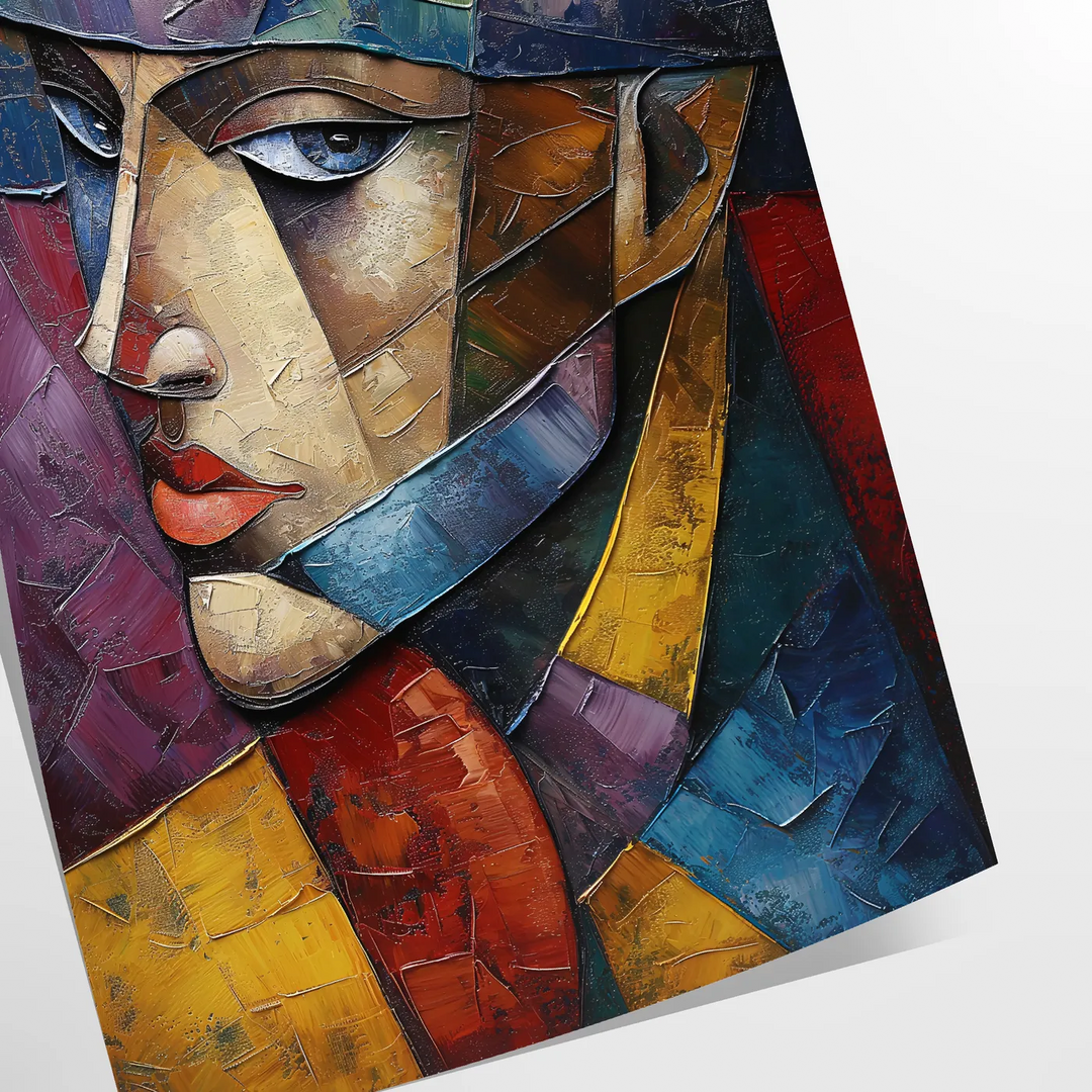 Cubist composition with geometric shapes in brown and green tones - as a rolled, unframed print