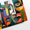 Cubist artwork featuring abstract shapes in green and blue tones - as a rolled, unframed print