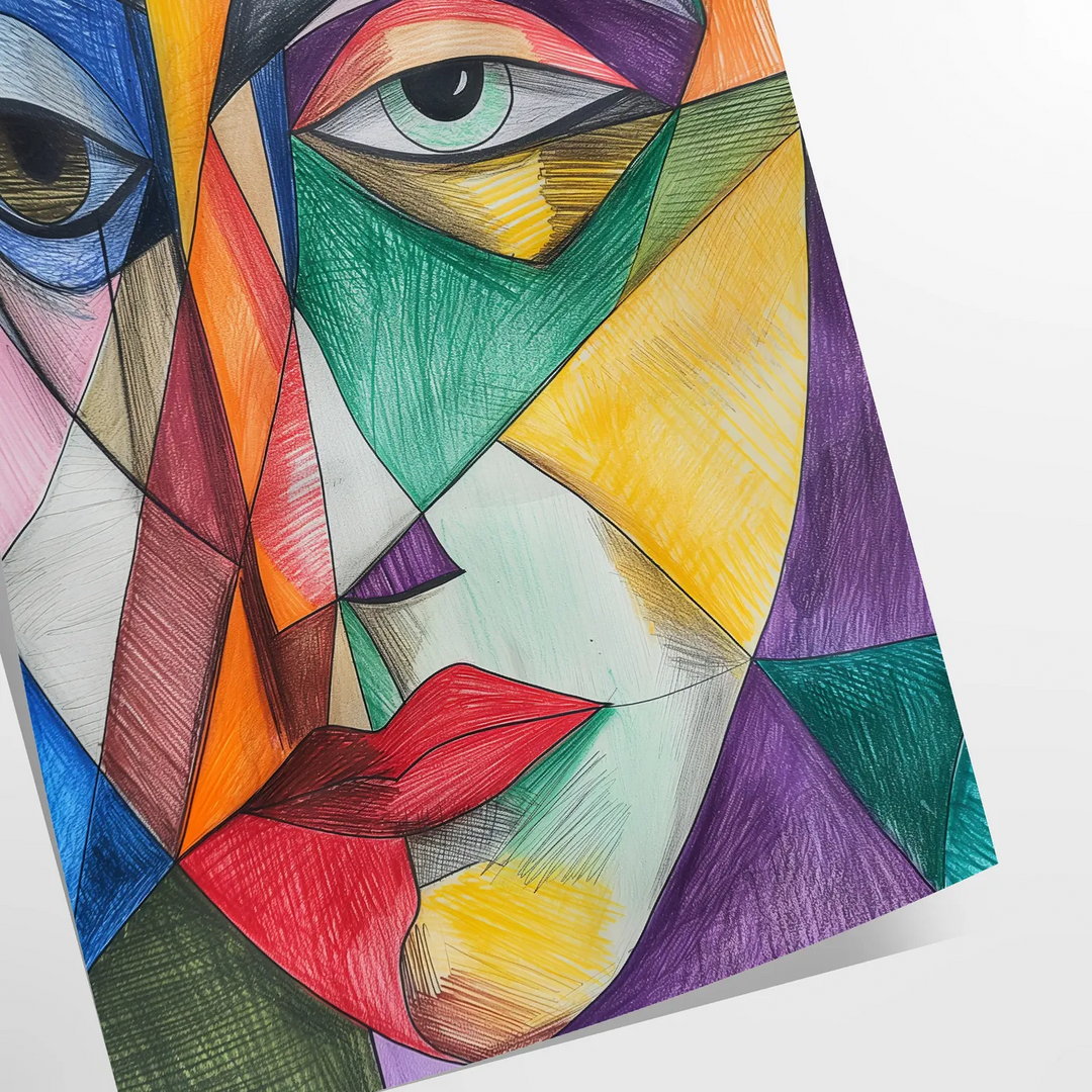 Abstract cubist shapes in green and orange tones - as a rolled, unframed print