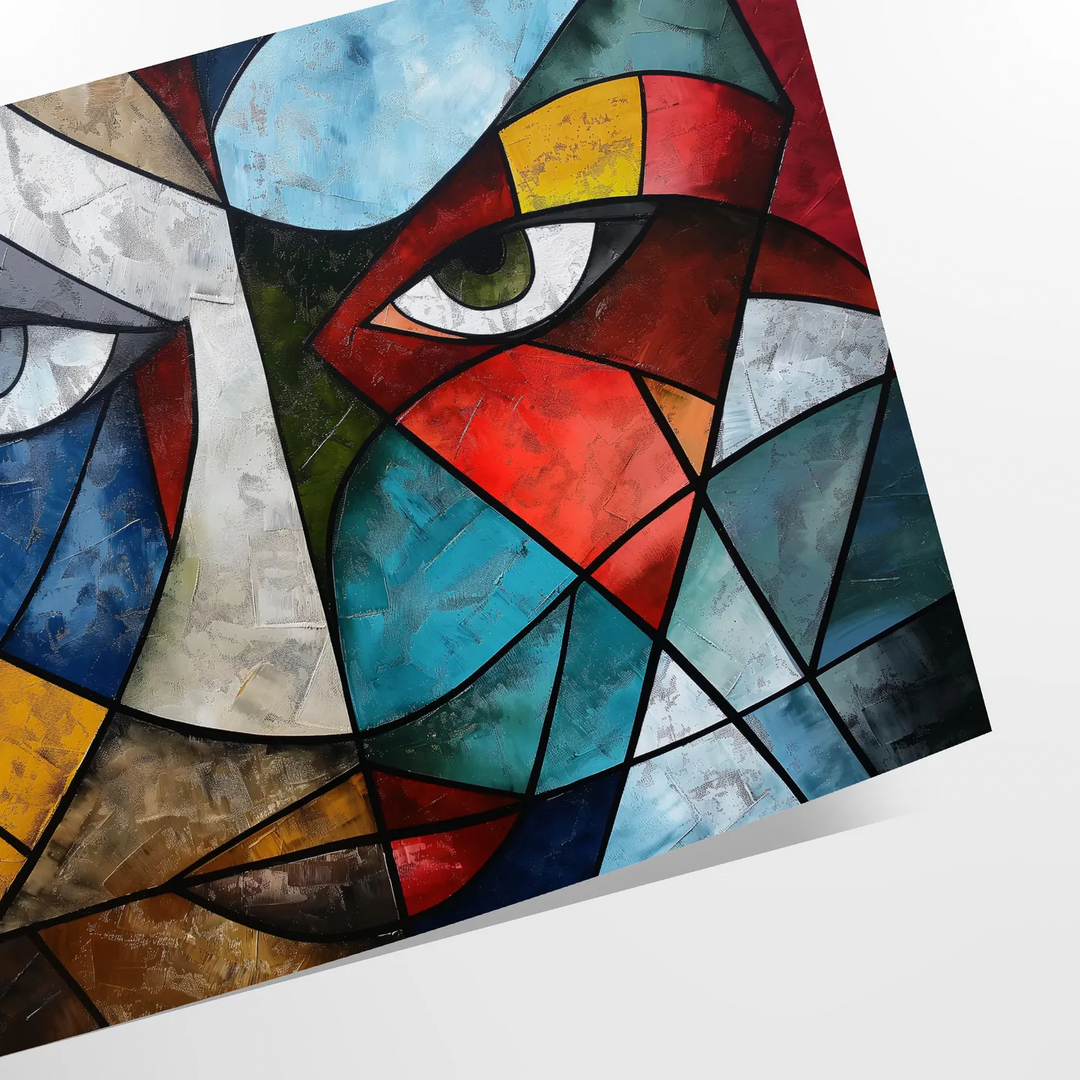 Cubist composition featuring geometric shapes in green and blue tones - as a rolled, unframed print