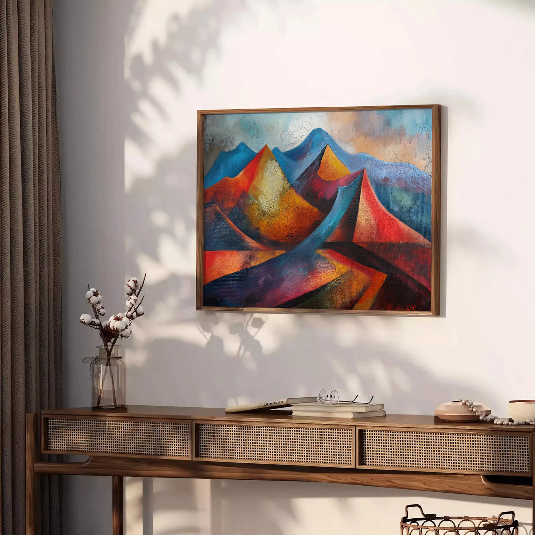 Cubist composition featuring geometric shapes in shades of green and blue - styled on a counter with eucalyptus and a bowl of lemons