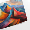 Cubist composition featuring geometric shapes in shades of green and blue - as a rolled, unframed print