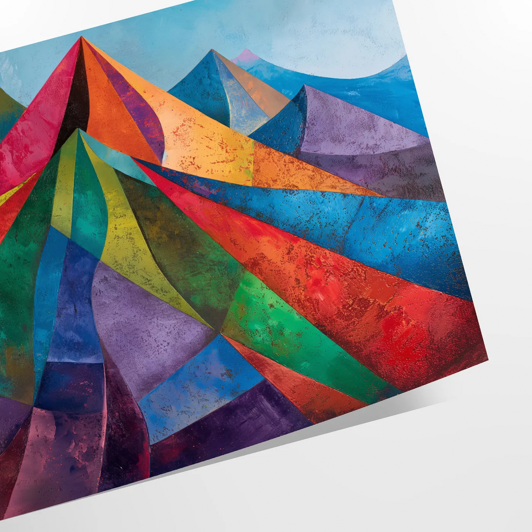 Cubist artwork featuring abstract shapes in greens and blues - as a rolled, unframed print