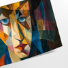 Cubist artwork featuring abstract shapes in green and blue tones - as a rolled, unframed print