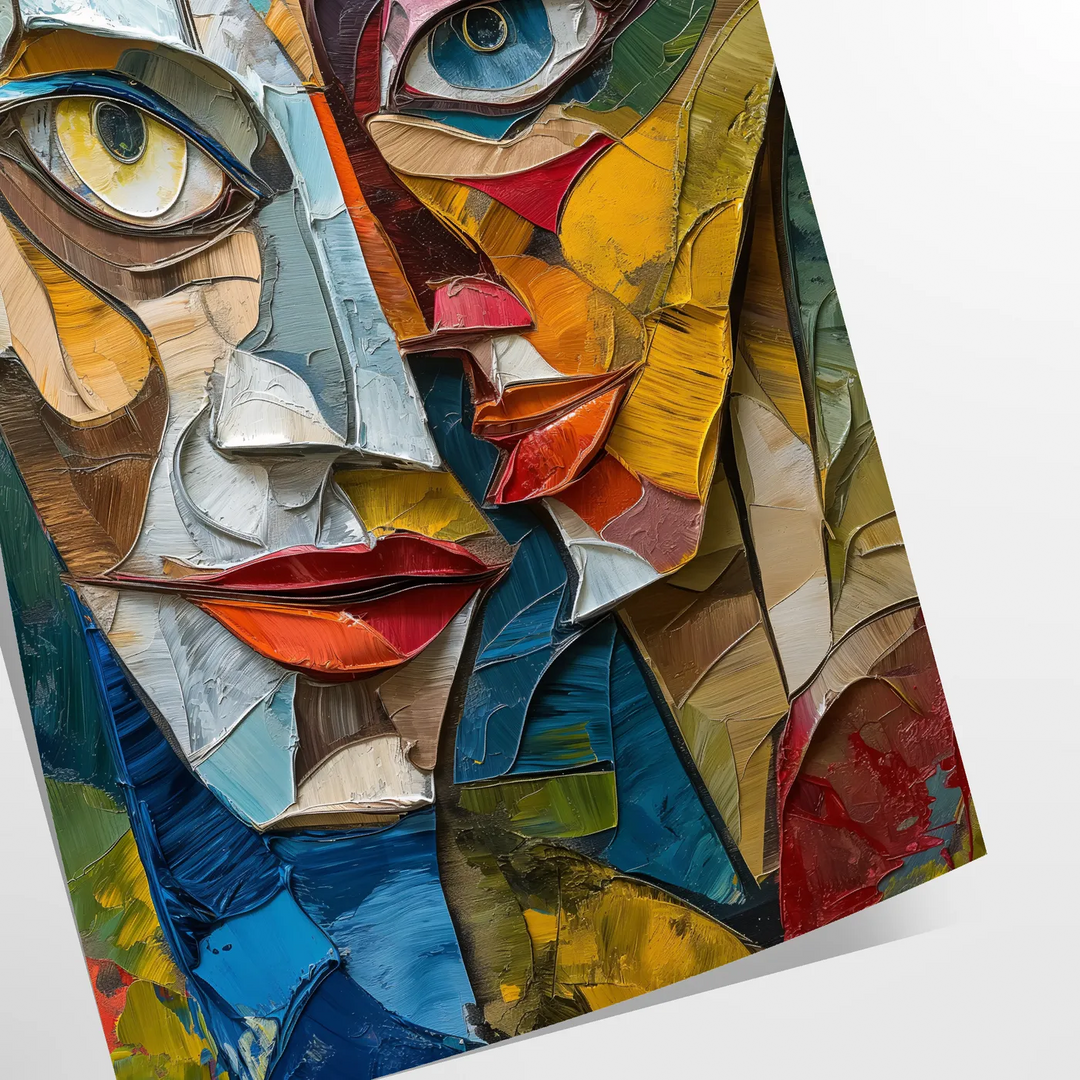 Cubist artwork featuring geometric shapes in green and gray tones - as a rolled, unframed print