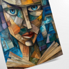 Kubistische Kunst mit komplexen geometrischen Formen in grünen und grauen Tönen - als gerollter Druck, ohne Rahmen