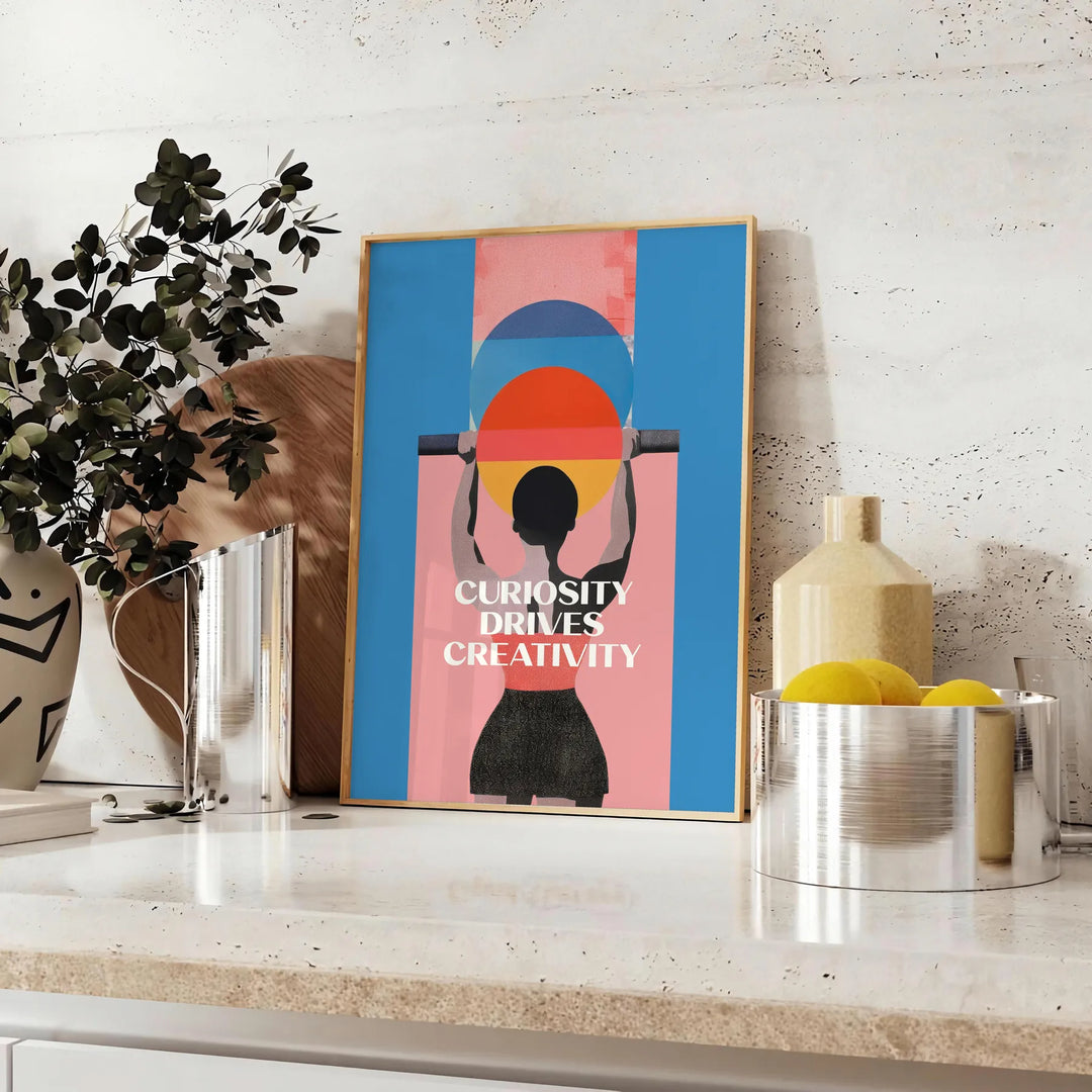 Abstract design featuring gray and black tones with motivational text - styled on a counter with eucalyptus and a bowl of lemons