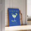 Illustration of a daiquiri cocktail in green and blue tones - leaning on a herringbone floor against a white panelled wall