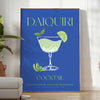 Illustration of a daiquiri cocktail in green and blue tones - in a bright minimalist room with a plant and an armchair