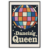 A retro-inspired poster featuring a dancing figure in orange and black hues - in a black frame
