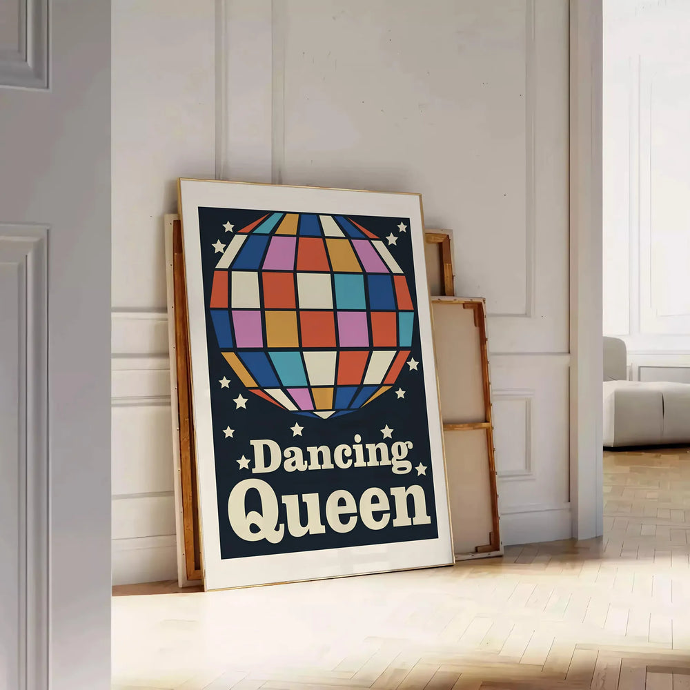 A retro-inspired poster featuring a dancing figure in orange and black hues