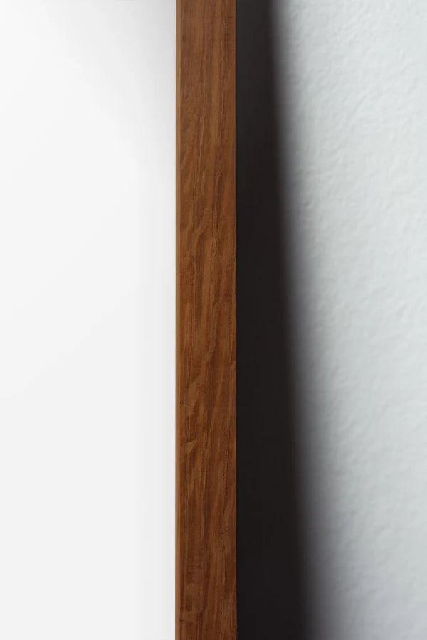 An oak frame surrounding a minimalist abstract design with earthy tones