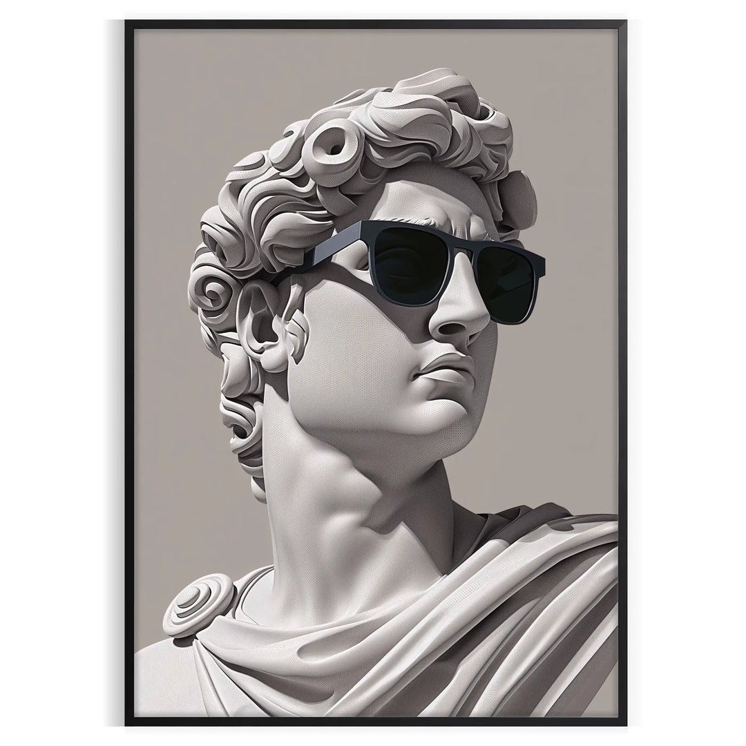 A stylized portrait of David wearing sunglasses, featuring bold black and green colors