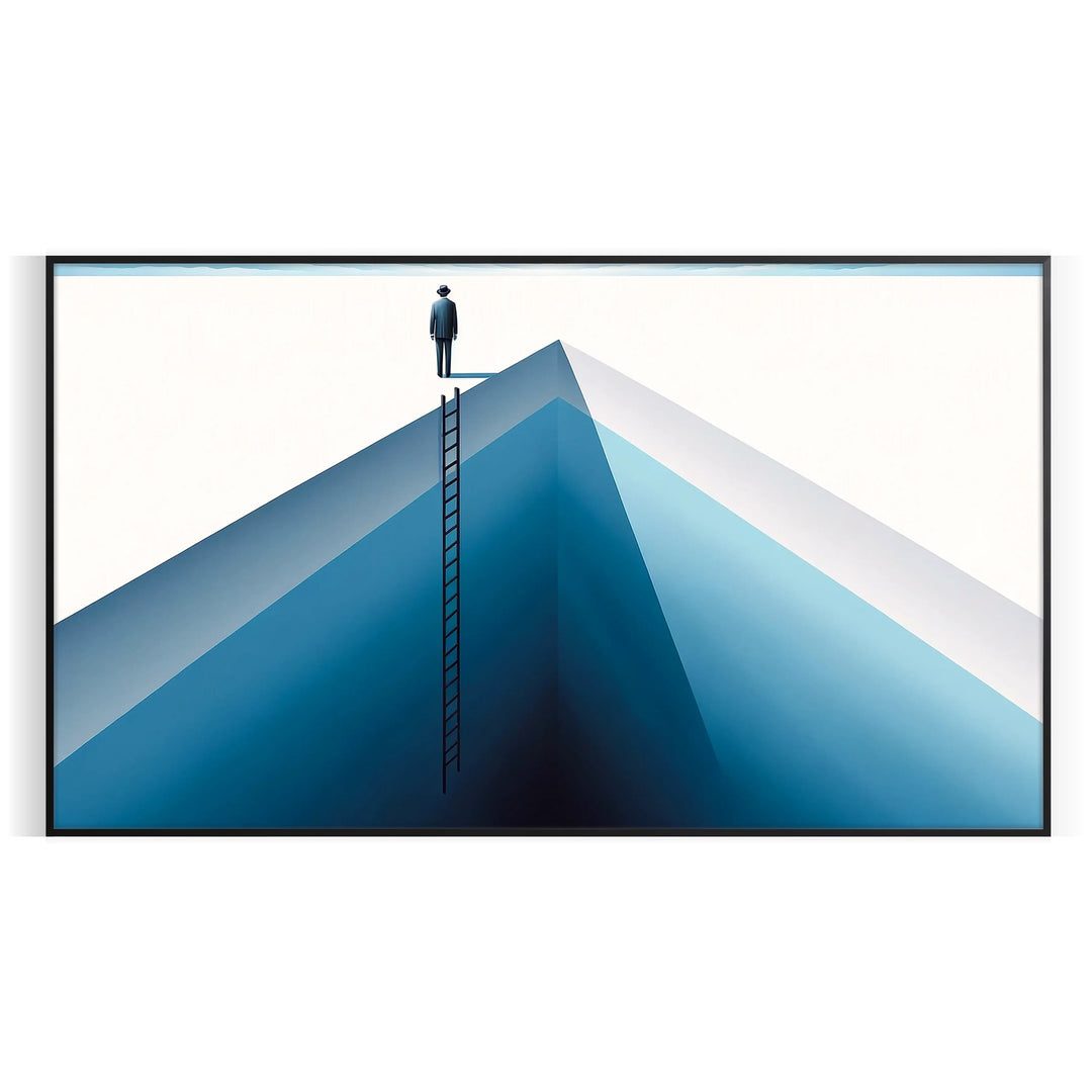 A deep blue abstract design with soft gray tones - in a black frame
