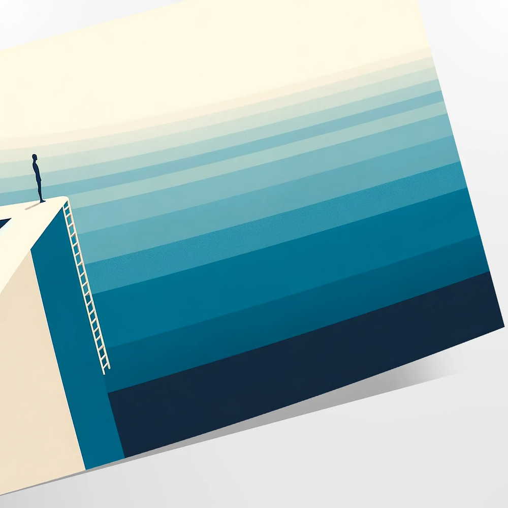 Abstract deep blue artwork with fluid shapes and soft white accents
