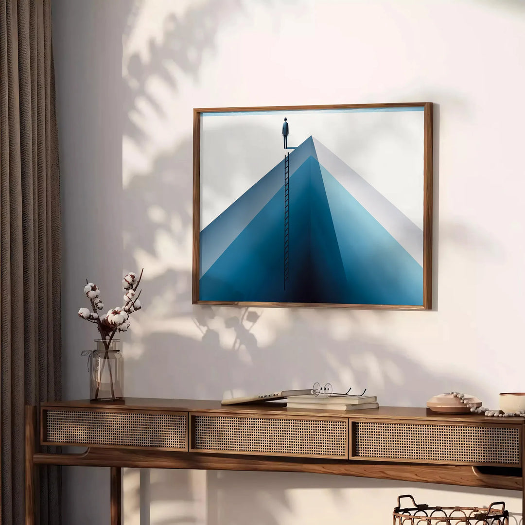 A deep blue abstract design with soft gray tones - styled on a counter with eucalyptus and a bowl of lemons