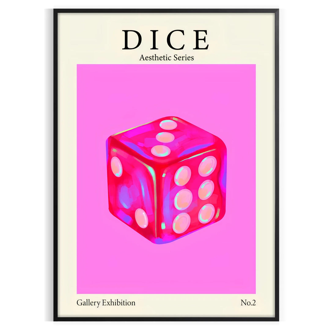 Abstract design featuring dice in purple and black hues - in a black frame