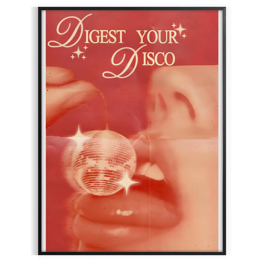 Abstract disco-themed artwork featuring brown and orange hues - in a black frame