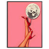 A retro-style illustration of a disco foot in bold black and orange hues - in a black frame