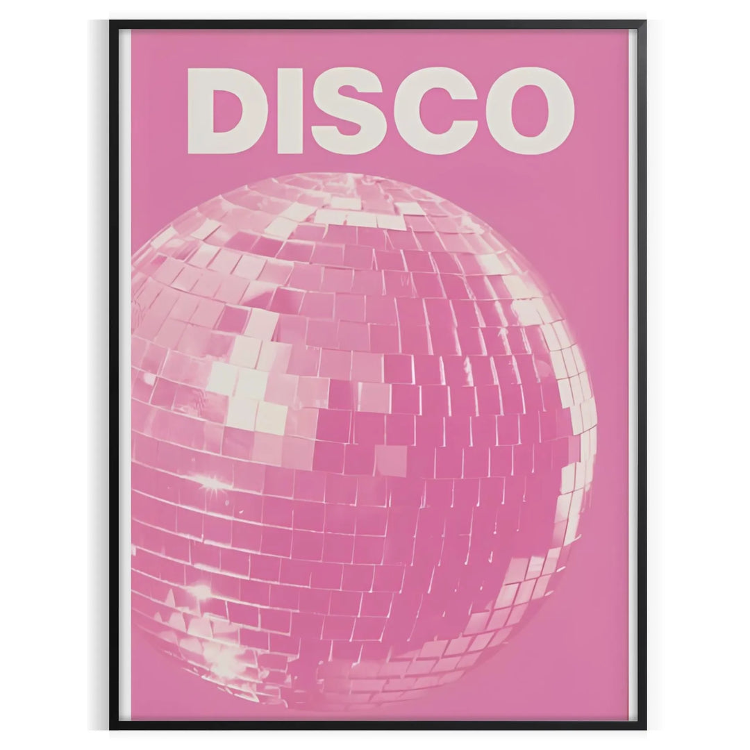 Abstract design featuring dynamic pink and orange shades reminiscent of disco themes - in a black frame