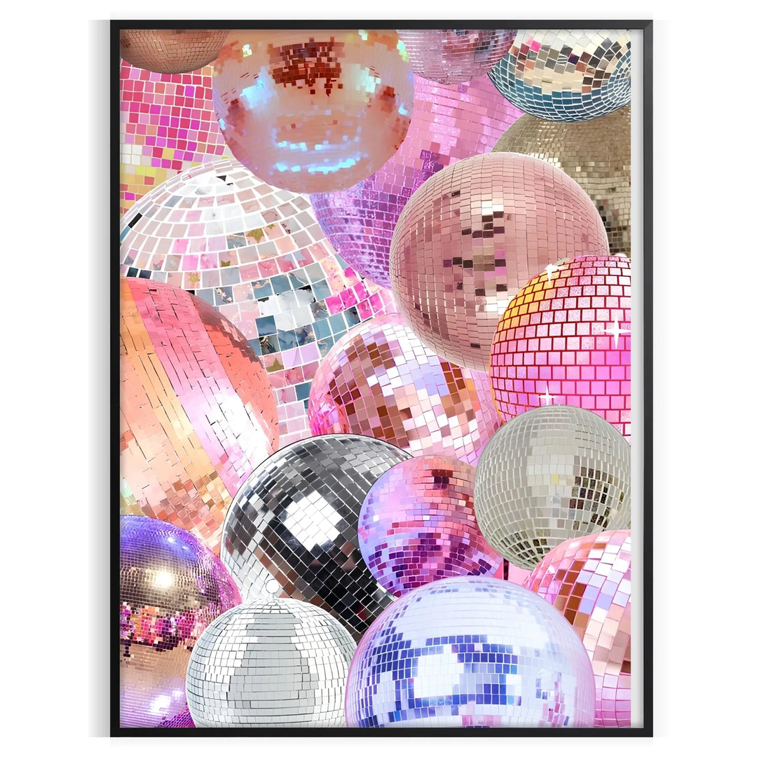 Abstract design featuring pink and purple hues with a disco theme - in a black frame