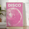 Abstract design featuring dynamic pink and orange shades reminiscent of disco themes - in a bright minimalist room with a plant and an armchair
