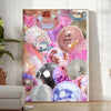 Abstract design featuring pink and purple hues with a disco theme - in a bright minimalist room with a plant and an armchair