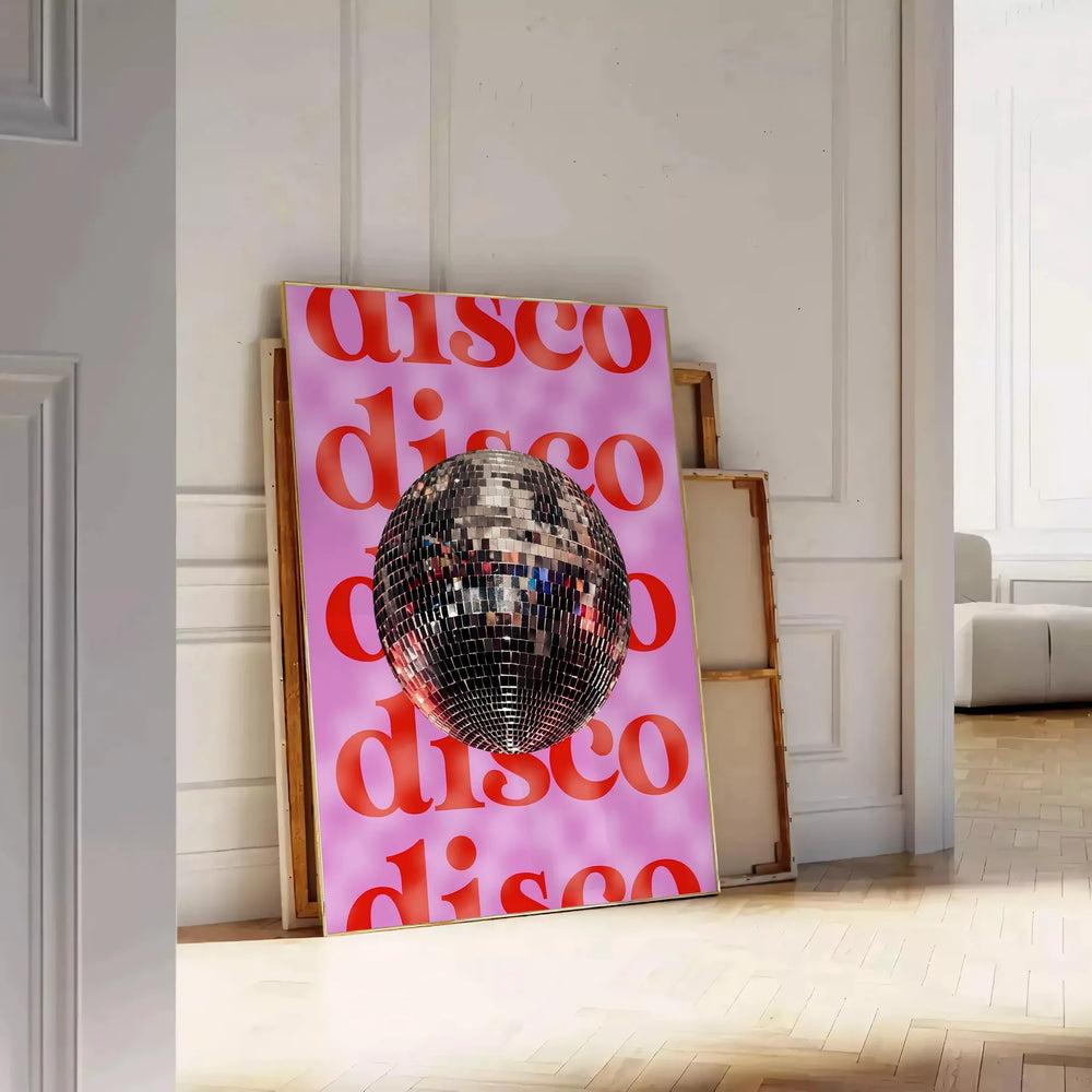Abstract disco-themed artwork with rich black and brown tones