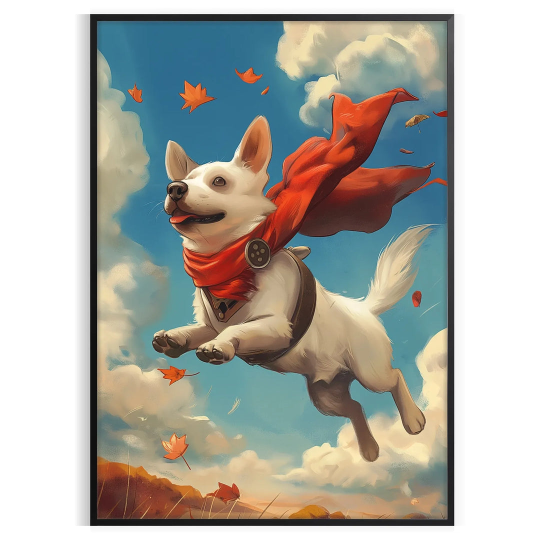 A playful dog in a colorful abstract style with green and blue tones