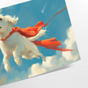 A playful dog silhouette against a green and blue abstract background - as a rolled, unframed print