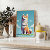 A colorful illustration of a dog with green and orange accents - styled on a counter with eucalyptus and a bowl of lemons