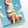 A colorful illustration of a dog with green and orange accents - as a rolled, unframed print