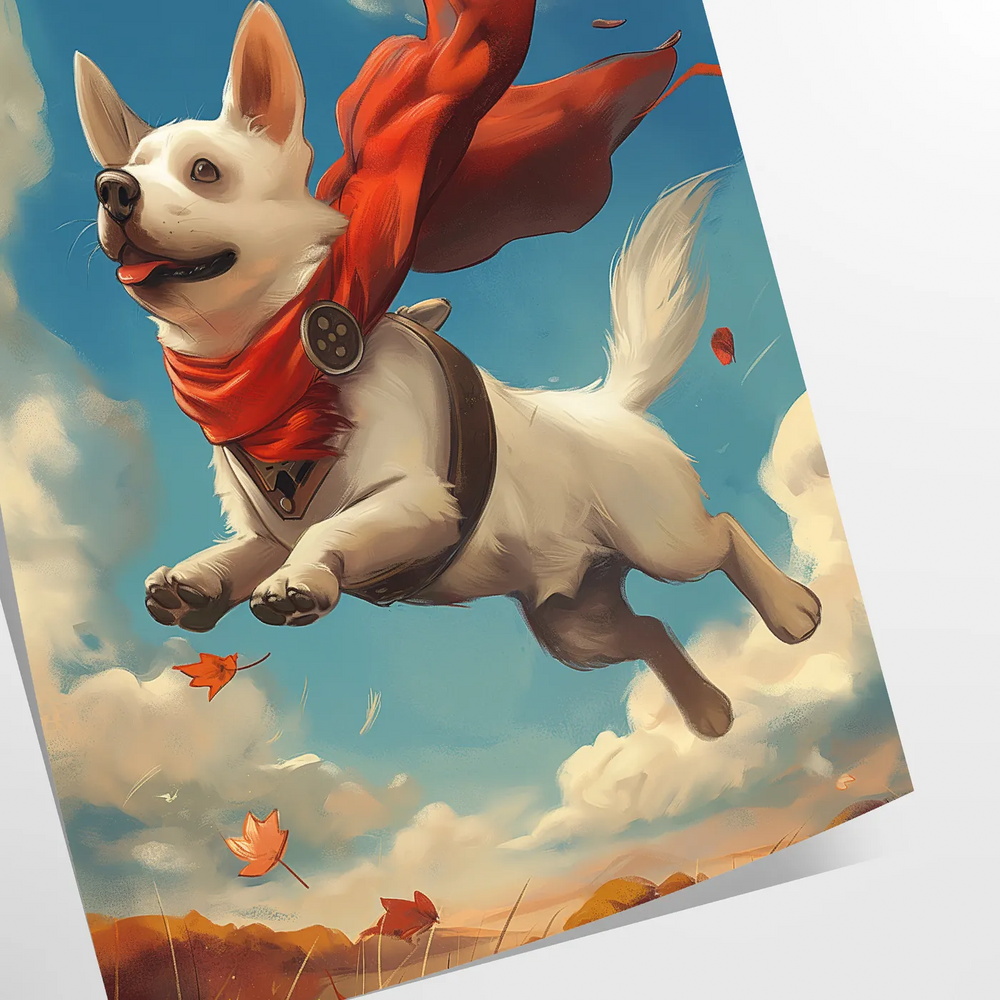 A playful dog in a colorful abstract style with green and blue tones