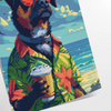 A playful illustration of a dog enjoying a cocktail, with green and blue tones. - as a rolled, unframed print