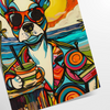 A playful dog enjoying a cocktail, with bright green and blue colors - as a rolled, unframed print