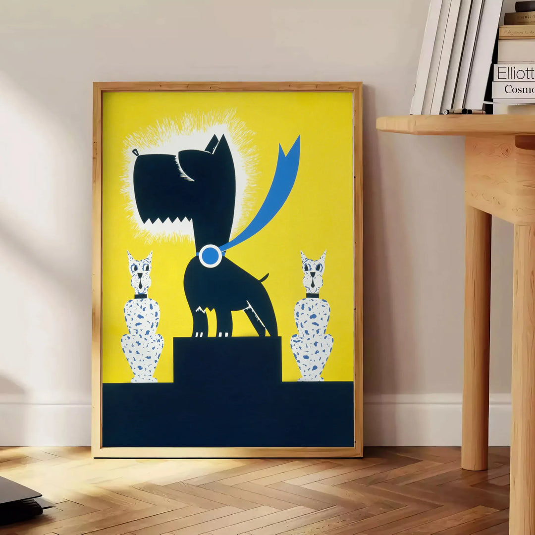Affiche captivante scène un chien héros teintes noir bleu parfait passionnés animaux art mural disponible A4 cm A0 - à côté d'une table d'appoint ronde en bois avec des livres