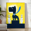 Affiche captivante scène un chien héros teintes noir bleu parfait passionnés animaux art mural disponible A4 cm A0 - dans une pièce lumineuse épurée avec plante et fauteuil